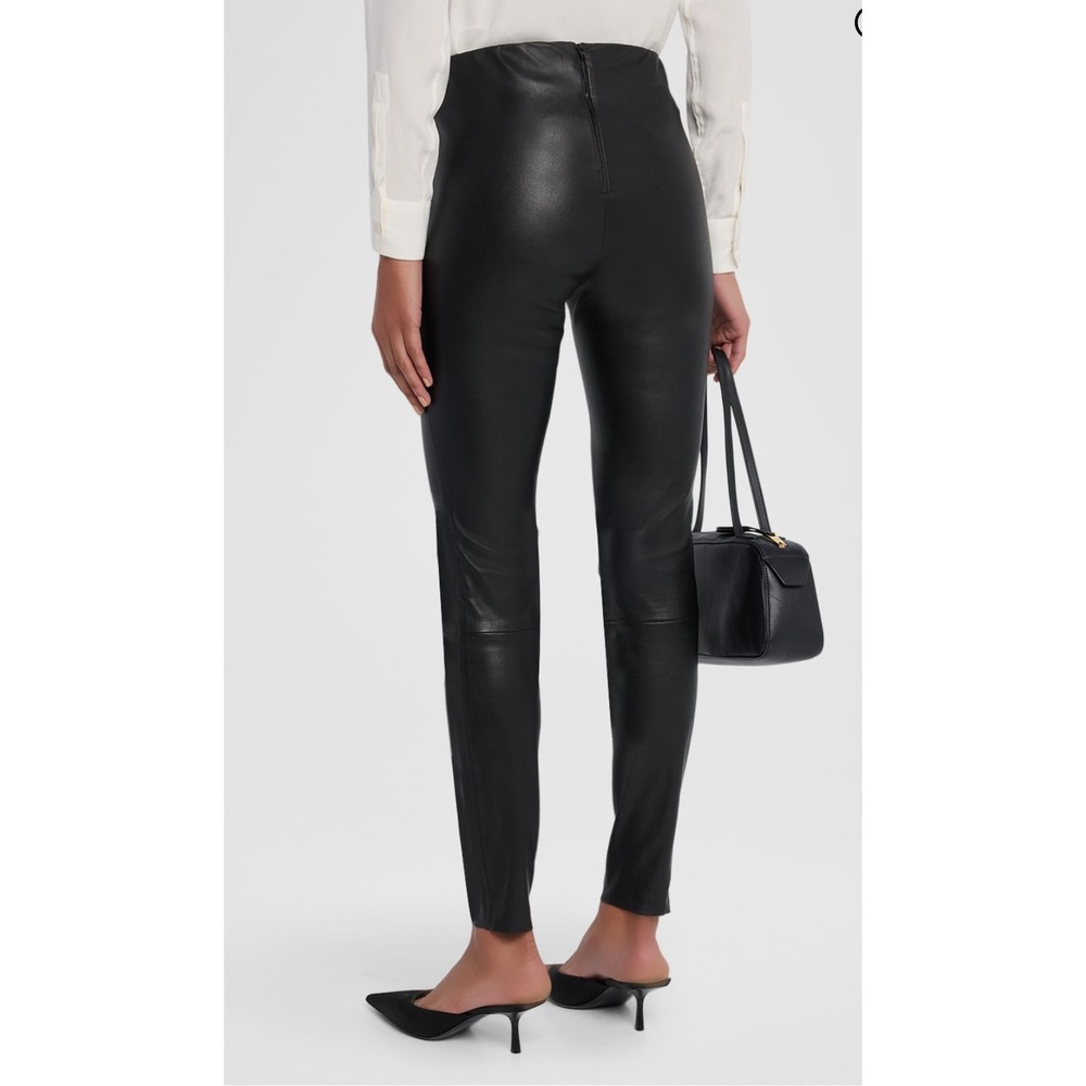 Alice + Olivia Black Lambskin Leather Zip Front‎ Skinny Pants Size 10